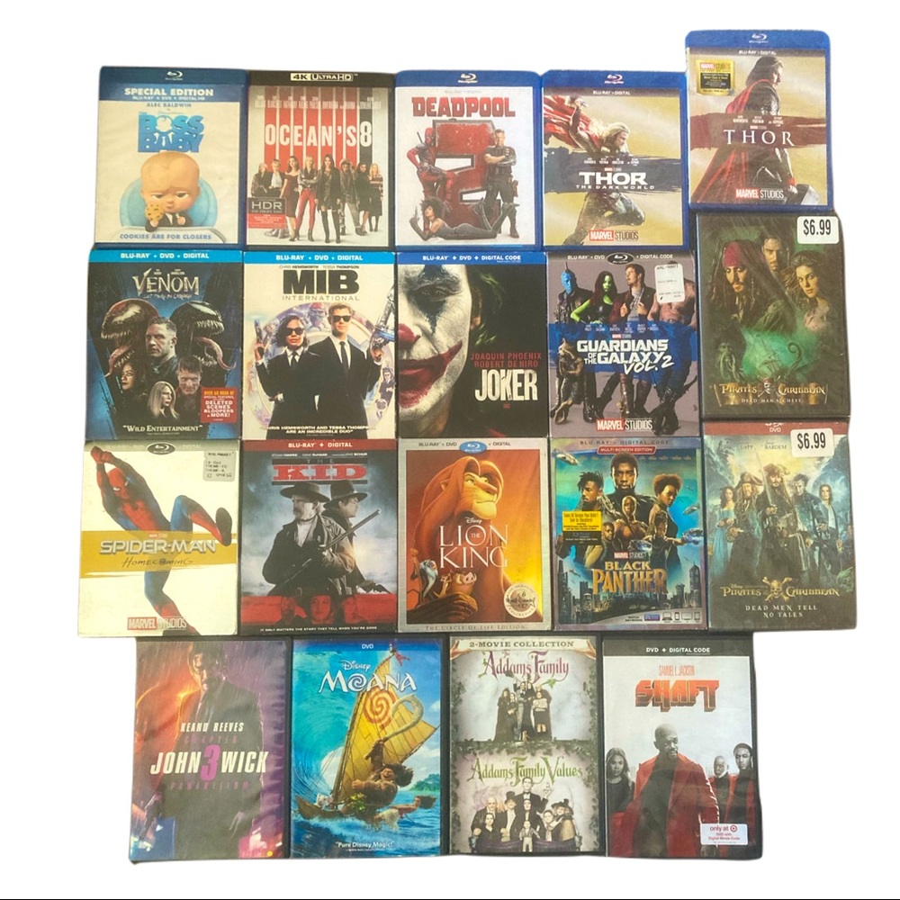 Blu-Ray / DVD Lot (Set of 19) Marvel Pirates of the Caribbean Disney Slip Covers